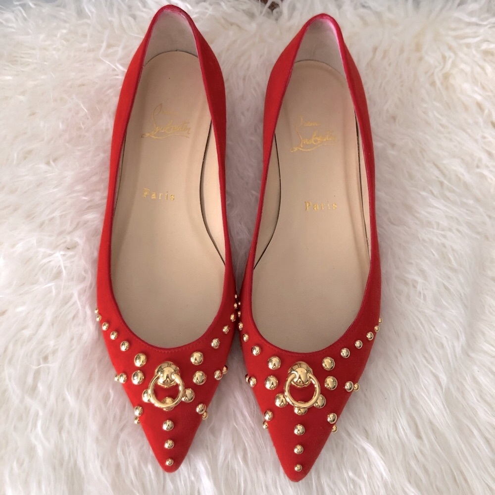 💥 LOUBOUTIN Door Knock Red Flats Sz 37 - Picture 3 of 8